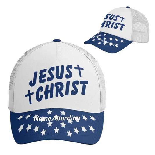 Jesus Custom Trucker Cap with half mesh，all over print baseball trucker cap  PR111-24023019/PR111-24023019-B